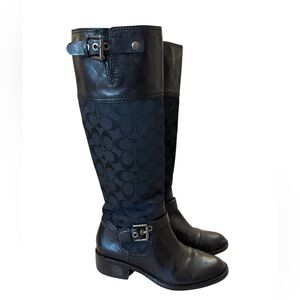 Coach Black Signature Tall Riding Boots Size 8B Leather